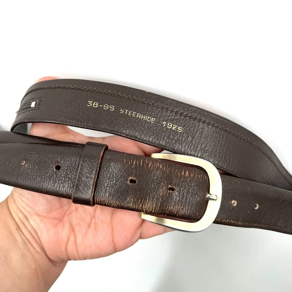 VINTAGE Steerhide leather zipper money belt 1925 brown travel pick‎ pocket 38 95